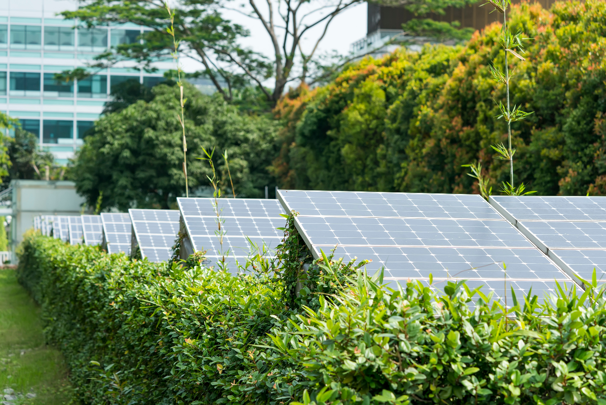 Solar Power Plant in modern city,Sustainable Renewable Energy